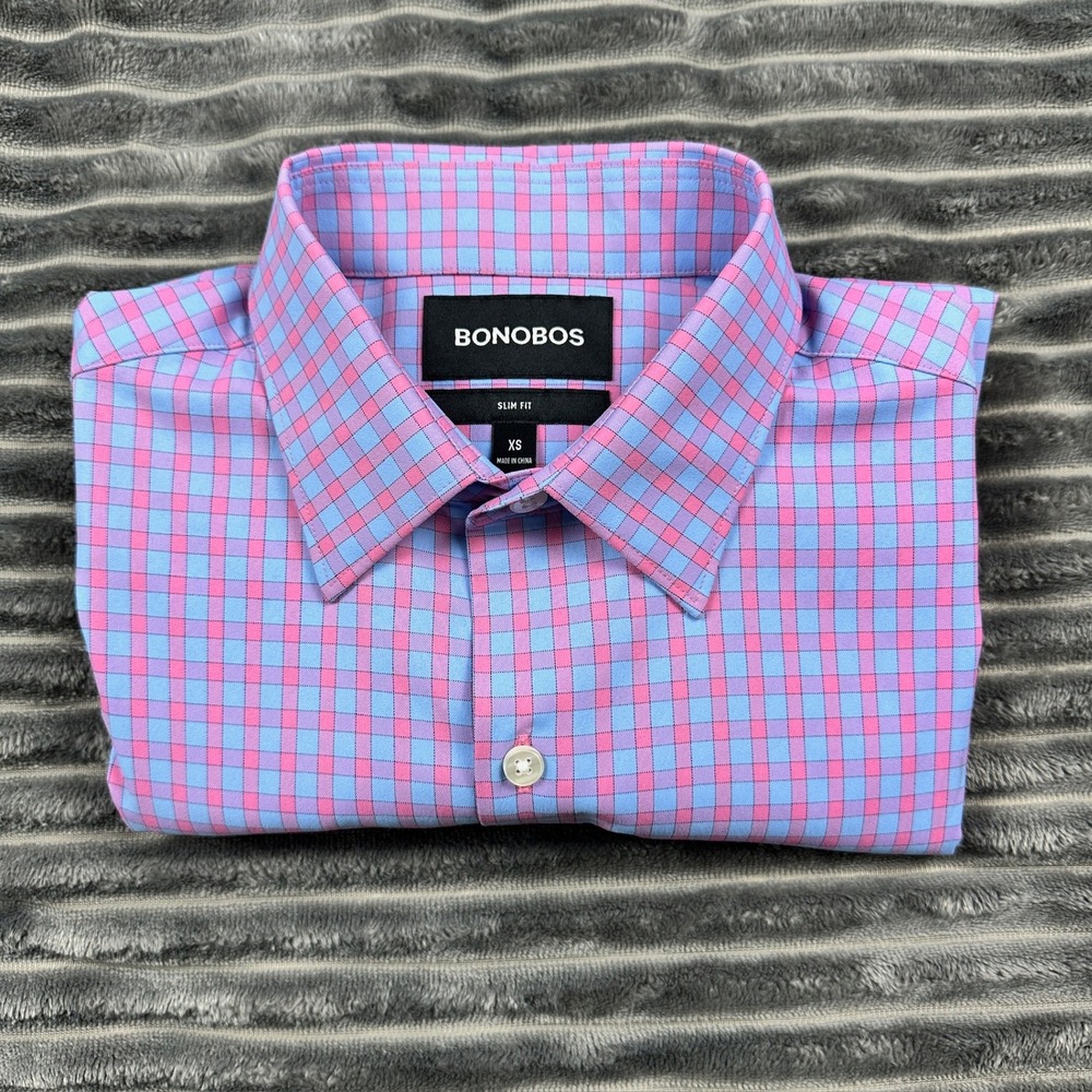 Bonobos Jetsetter Slim Fit Shirt Mens XS Pink Blue Check Stretch Long Sleeve - Picture 10 of 10